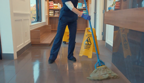 Mopping floor in clinic reception